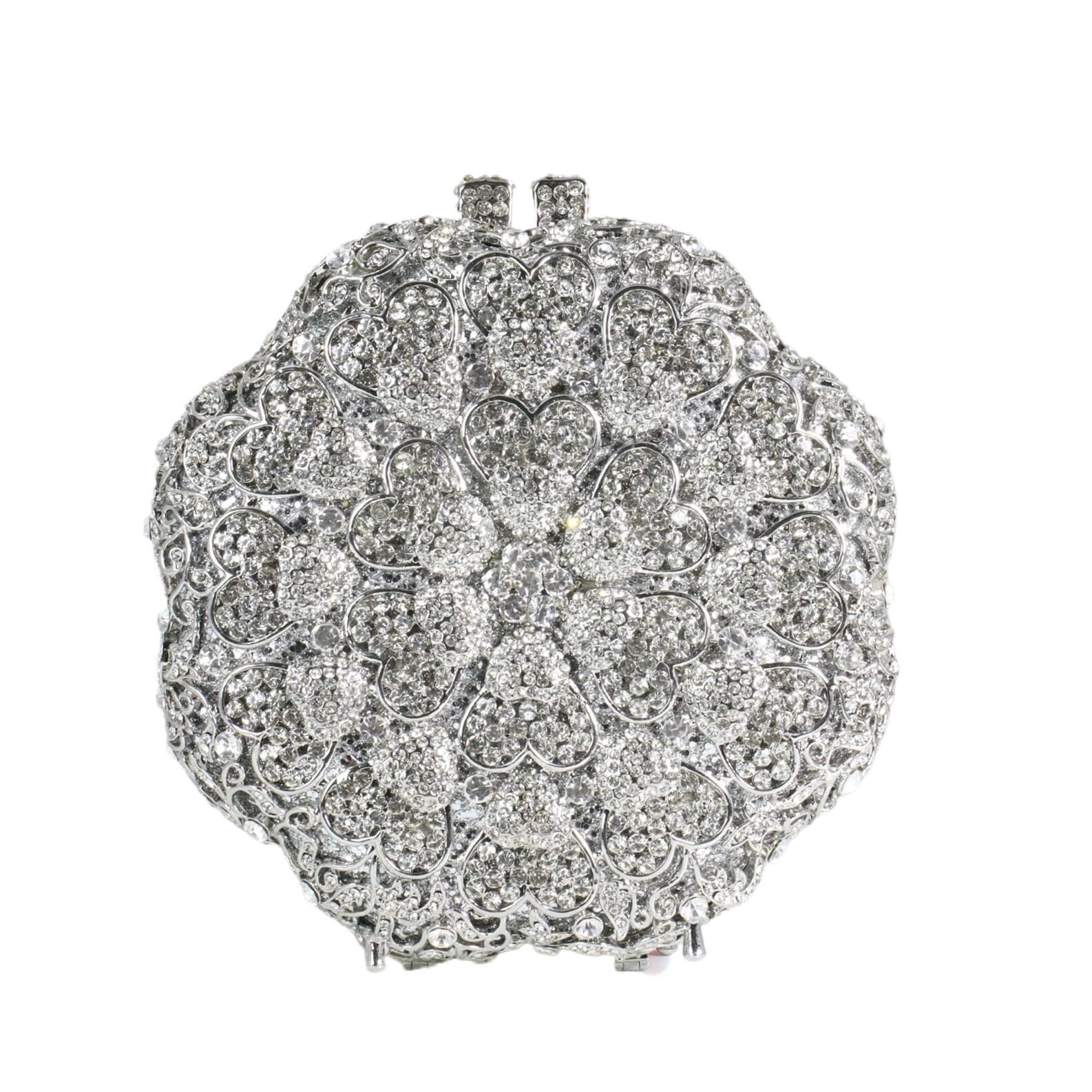 2314 Round Flower Crystal Evening Clutches Minaudiere Clutch Bridal Wedding